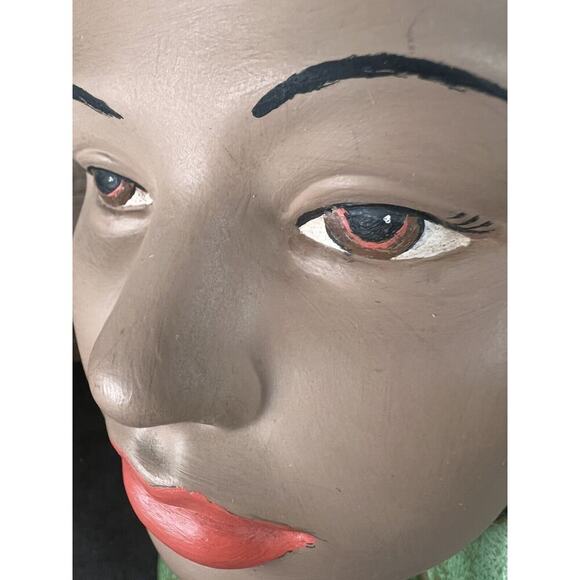 Vintage Female Head Bust Hand Painted Chalk Ware Green Head Scarf Ceramic - Picture 10 of 16